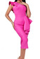 Ruffle One Shoulder Midi Dress Hot Pink