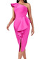 Ruffle One Shoulder Midi Dress Hot Pink