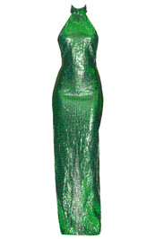 Halter Sequin Maxi Dress Green