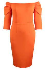 Draped Sleeve Midi Dress Orange