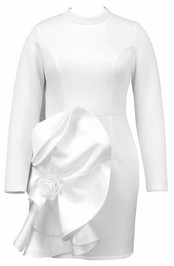 Long Sleeve Flower Detail Dress White