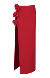 Rose Detail Maxi Skirt Red