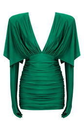 Long Sleeve Ruched Dress Green