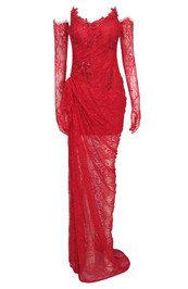 Strapless Lace Corset Maxi Dress Red