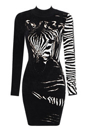 Long Sleeve Zebra Dress Black