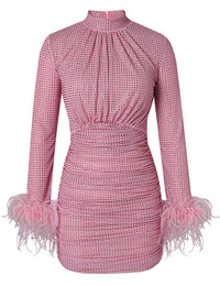 Long Sleeve Embellished Ruched Dress Pink