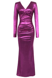 Long Sleeve Ruched Maxi Dress Hot Pink