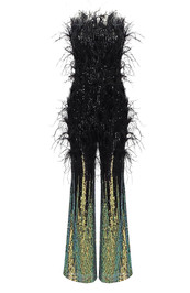 Strapless Feather Sequin Jumpsuit