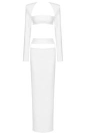 Long Sleeve Two Piece Maxi Dress White