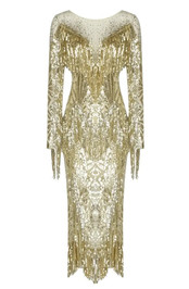 Long Sleeve Tassel Sequin Midi Dress Gold