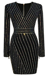 Long Sleeve Crystal Detail Dress Black