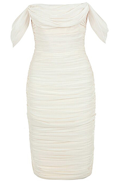 Bardot Ruched Midi Dress White - Luxe Midi Dresses and Celebrity ...