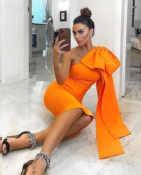 One Sleeve Midi Dress Orange - Luxe Dresses and Luxe Party Dresses