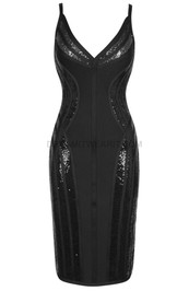 Sequin Insert Structured Midi Dress Black