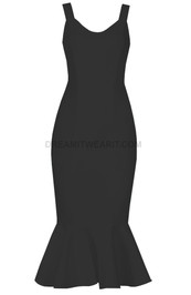 Fluted Detail Midi Dress Black