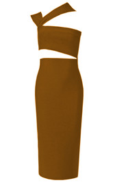 Asymmetric Cut Midi Dress Brown