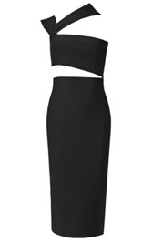 Asymmetric Cut Midi Dress Black