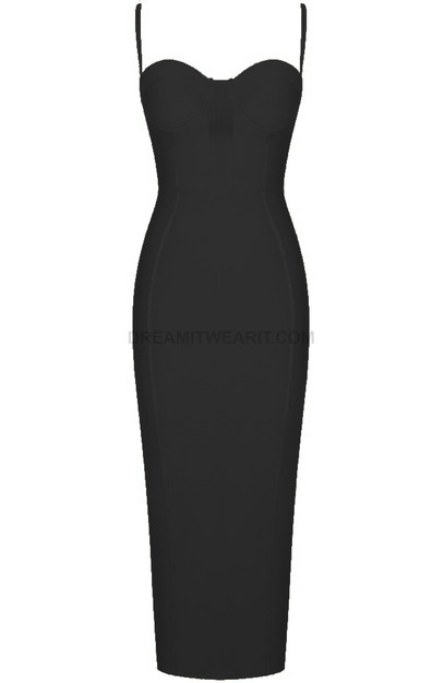 Bustier Structured Midi Dress Black
