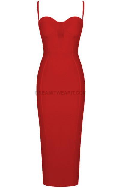 Bustier Structured Midi Dress Red