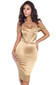 Draped Bardot Midi Satin Dress Gold
