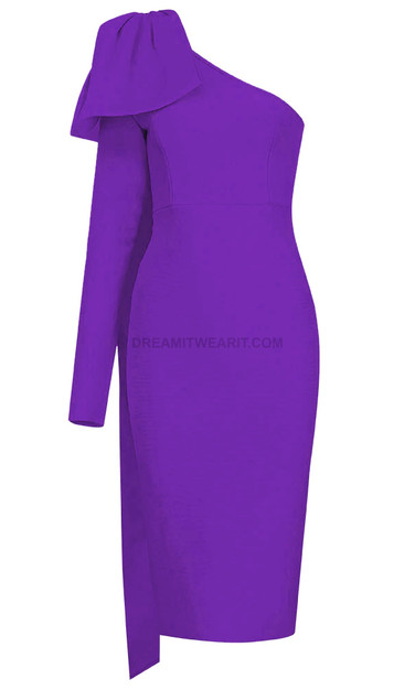One Sleeve Bow Midi Dress Purple - Luxe Dresses and Luxe Party Dresses