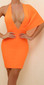 Asymmetric Plunge V Neck Dress Orange
