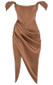 Bardot Structured Draped Midi Satin Dress Brown