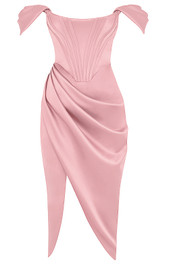 Bardot Structured Draped Midi Satin Dress Pink