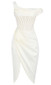 One Sleeve Bardot Draped Midi Satin Dress White