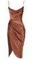 Draped Silk Midi Dress Brown
