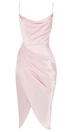 Draped Silk Midi Dress Pink