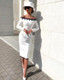 Long Sleeve Crochet Midi Dress Black White