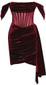 Off Shoulder Draped Corset Velvet Dress Burgundy