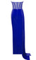 Strapless Draped Corset Maxi Velvet Dress Blue