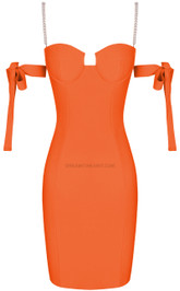 Pearl Strap Bardot Bustier Midi Dress Orange