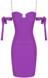 Pearl Strap Bardot Bustier Midi Dress Purple