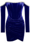 Long Sleeve Off Shoulder Corset Velvet Dress Blue