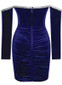 Long Sleeve Off Shoulder Corset Velvet Dress Blue