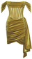 Off Shoulder Draped Corset Velvet Dress Gold