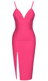 Slit Detail Midi Dress Hot Pink