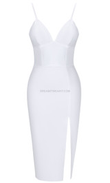 Slit Detail Midi Dress White