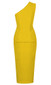 One Shoulder Black Trim Midi Dress Yellow