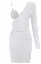 One Sleeve Rhinestone Bustier Dress White