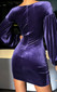 Puff Long Sleeve Draped Velvet Dress Purple Blue