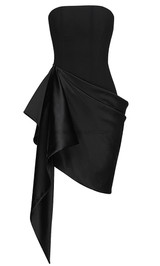 Strapless Draped Silk Dress Black