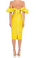 Puff Off Shoulder Corset Sparkly Midi Dress Yellow