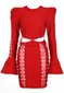 Long Sleeve Crochet Insert Dress Red