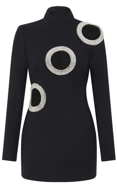 Long Sleeve Rhinestone Cut Out Dress Black - Candice Swanepoel - Luxe ...