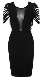Shoulder Straps Mesh Midi Dress Black