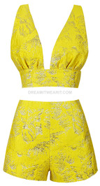 Sparkly Crop Top Shorts Set Yellow